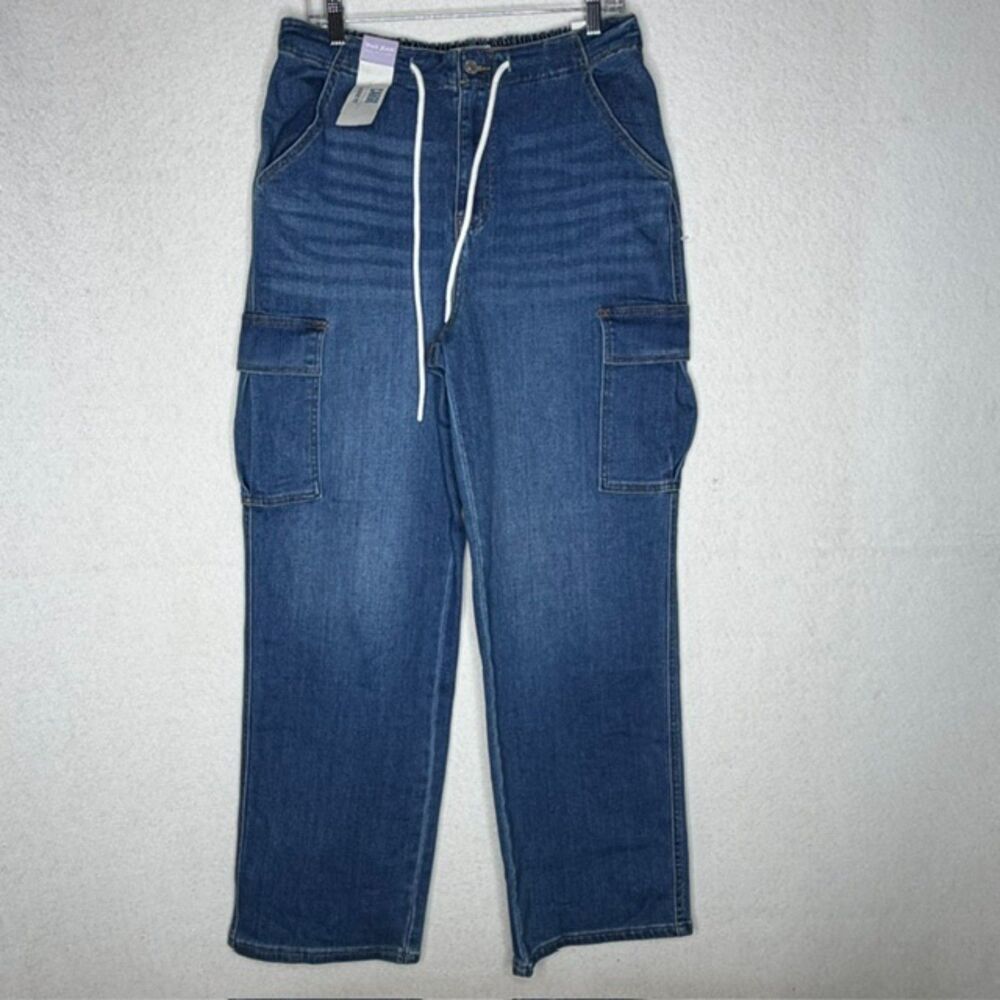 Wax Jean Loose Fit Cargo Stretch Band Jeans Y2K Skater Wide Leg Size Large